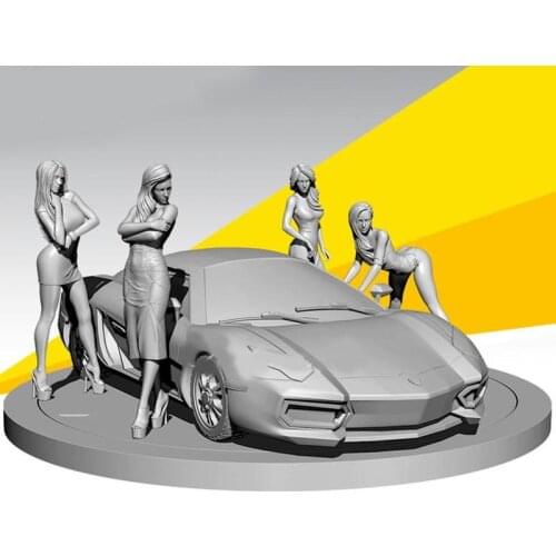 1PC Resin Car Femal Model Human Girl Statue Epoxy Sports Car Baby Figure 1:35 Scale YFWW-2110