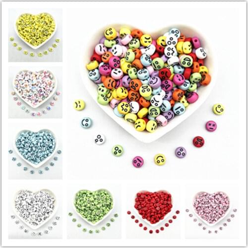 100pcs 7x4mm Oval Shape Smiling Face Emoticons Beads Acrylic Loose Spacer Beads for Jewelry Making DIY Bracelet Accessories