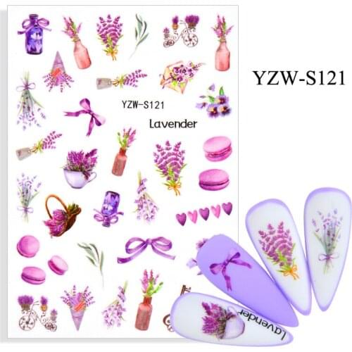 3D Stickers for Nails Self-adhesive Lavender Bicycle Nail Art Decorations Bow Love Flower Sticker Design Nail Foil Accessories