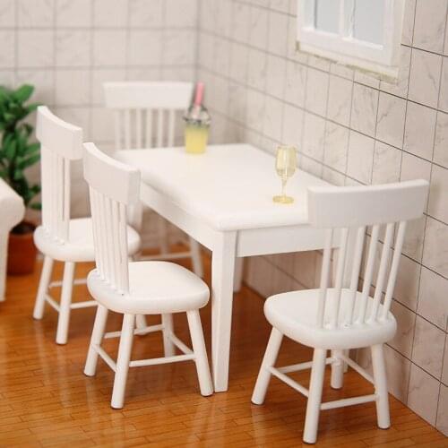 5pcs 1:12 Dollhouse Miniature Dining Table Chair Wooden Furniture Set Living Room Decor Toys for Girls