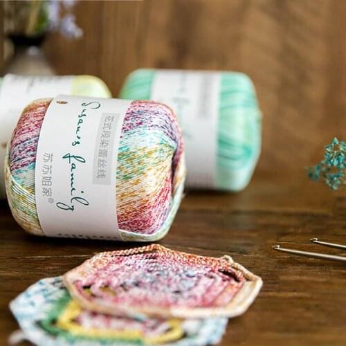 50g/ball Worsted Fancy Section-dyed Rainbow Lace Yarn 100% Cotton for DIY Hand Knitting Crochet Shawl Scarf Thread FZ360