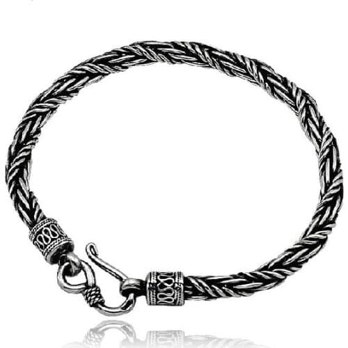 4MM 5MM Handmade Thailand 925 Siilver Lucky Bracelet Longevity Bracelet Vintage Pure Silver Man Bracelet Jewelry Gift