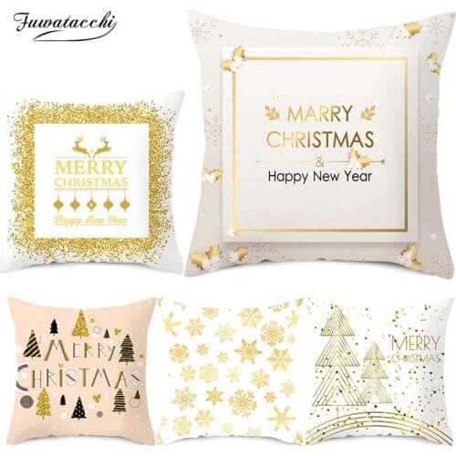 Fuwatacchi White Snow Christmas Pillow Case New Year Gift Cushion Cover for Home Sofa Decorative Gift Throw Pillowcases 45*45cm