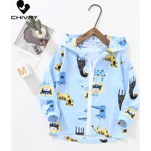 2021 Kids Clothes Boys Jackets Children Hooded Zipper Sun Protection Baby Cartoon Print Coat Infant Waterproof Hoodies For Girls