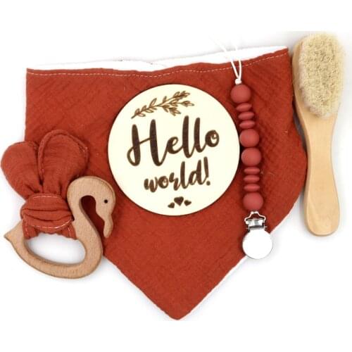 Baby Milestones Gift Set Baby Rattle Teether Pacifier Clip Bath Brush For Kids Newborn Bibs For Toddler Woden Toys Baby Gift