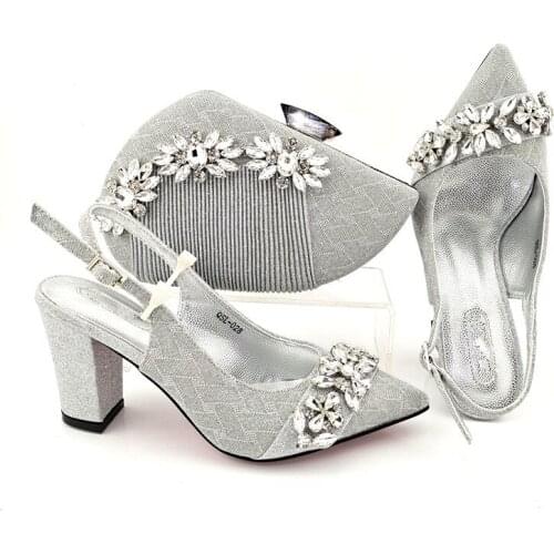 Doershow Italian Matching Shoe and Bag Set silver Italian Shoes with Matching Bags High Quality Wedding Shoes and Bag !SYD1-59