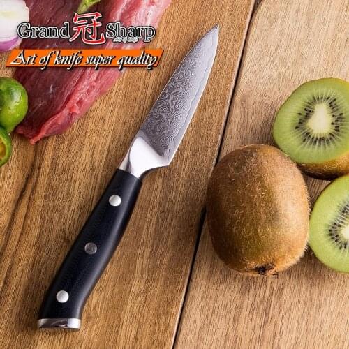 GRANDSHARP Damascus Paring knife 3.5" Japanese Damascus Steel VG-10 Knife Mosaic Rivet G10 Handle Peeling Fruit Kitchen Knife