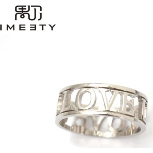 IMEETY personalized ring silver cut out letter ring love engagement rings love handmade custom nameplate ring gifts