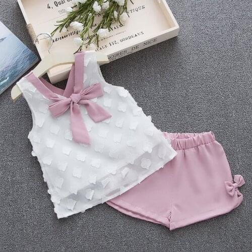 Humor Bear Baby Girl Clothes Hot Summer Childrens Girls' Clothing Sets Kids Bay Clothes Toddler Chiffon bowknot coat+Pants 1-4Y