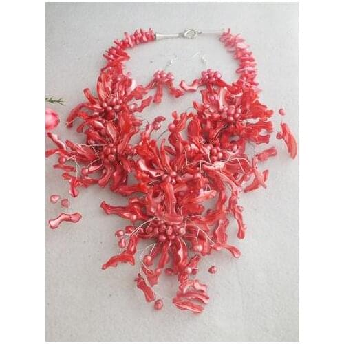 Wedding Flower Jewelry Set Fashion Beauiful Pink Freshwater Pearl Shell Flower Necklace Earrings Elegant Bridal Necklace