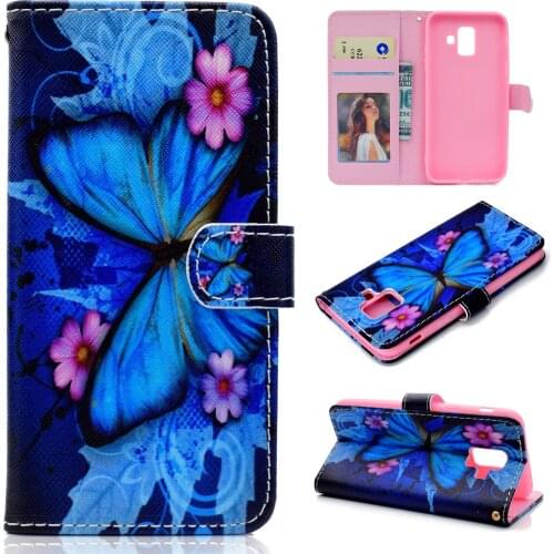 Patterned Wallet PU Leather Flip Bag Coque for Samsung Galaxy A6 2018 Case Business Soft Silicone Smartphoone A62018 stitch Capa