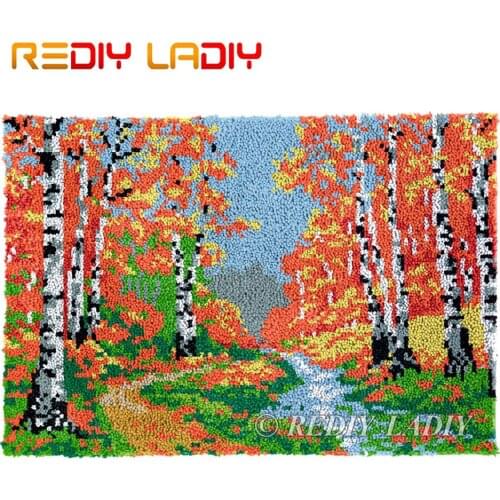 Latch Hook Kits Autumn Birch Chunky Yarn Embroidery Crocheting Tapestry Kits Needlework Arts & Crafts DIY Carpet Rug 85*58cm