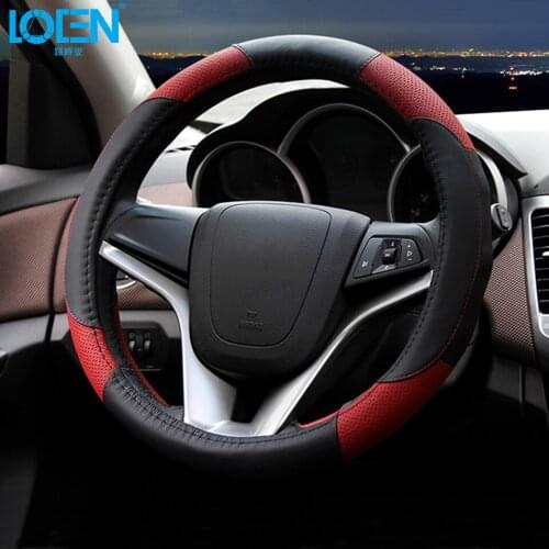 LOEN Leather Car Steering Wheel Cover for toyota bmw 0 chevrolet honda peugeot hyundai kia with/without car logo