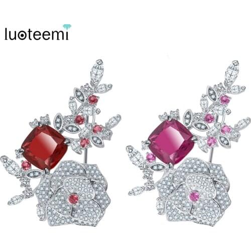LUOTEEMI Noble Korean Style Fashion Red CZ Crystal Magnetic Scarf Brooches Pins For Woman Mother Gift
