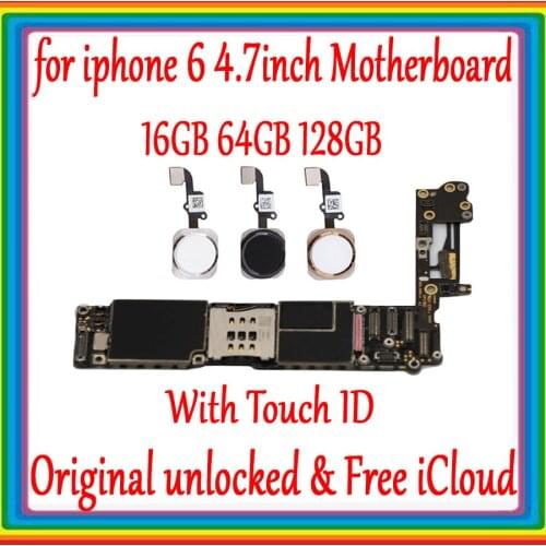 For iPhone 6 4.7inch Motherboard Unlocked Mainboard With Touch ID Full Function 100% Original IOS Installed Logic Board + Chips