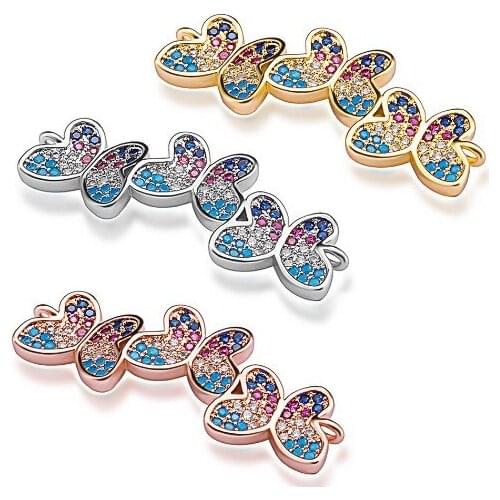 Mm Bowknot crystal micro pave cz zircon cubic zirconia beads DIY necklace charm bracelet connectors urg3df