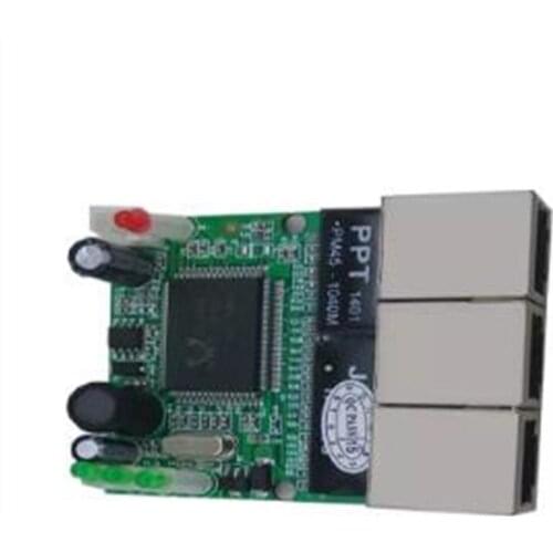 Fast switch mini 3 port ethernet switch 10 / 100mbps rj45 network switch hub pcb module board for system integration