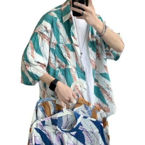 Trendy Casual Half-sleeved Shirt Jacket Summer Handsome Student Wear Short-sleeved Shirt Male Korean Version Loose Wild