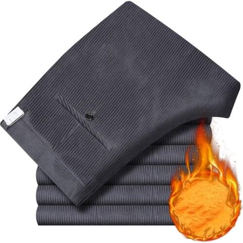 New winter thick corduroy Trousers business casual pants Men Plus velvet High waist loose Double Pleated Fleece corduroy pants
