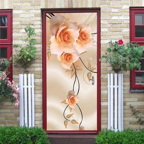 Red Wine Shelf Door Sticker DIY Self Adhesive Waterproof Wallpaper Landscape Stickers on the Doors Home Design autocollant porte