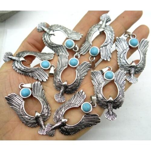 Natural Stone Turquoises Quartz crystal Antiek Zilver Zinklegering eagle Pendant for diy making necklace Accessories S4