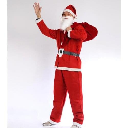 Non-woven Santa Claus clothes 5pcs in a set suit (hat Beard clothes pants belt) for adult man free shipping CT05