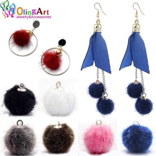 OlingArt 12Pcs/Lot 12mm&15mm Pendant ball Plating Silver color Fur Plush Pompoms DIY Bracelet earring necklace jewelry making