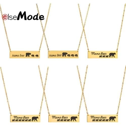 ELSEMODE 6 Style MaMa Bear Pendant Custom Name Necklace Stainless Steel Animal Family Children ожерелье For Women Jewelry Gifts