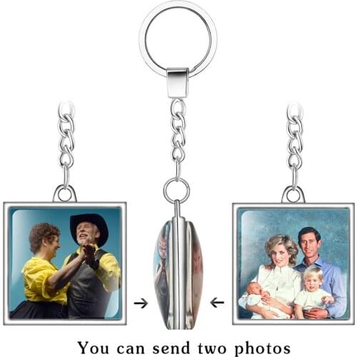 Personalized Double Sides Calendar keychain Custom Family Pet Baby Photo Square keychain Gift For Lover Friends Glass Cabochon