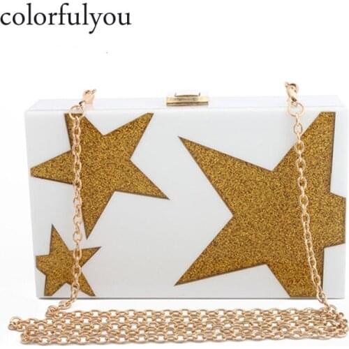 Casual Style Women Acrylic Evening Clutch Bag Shining Star Pattern Shoulder Messenger Bags Sequin Purse Diamonds Wedding Wallets