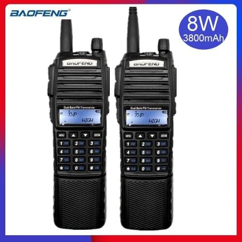 2PCS Walkie Talkie 10KM BAOFENG UV-82 8W Ham Radio Station vhf uhf UV82 3800mAh CB Radio Transceiver UV 82 plus Long Antenna