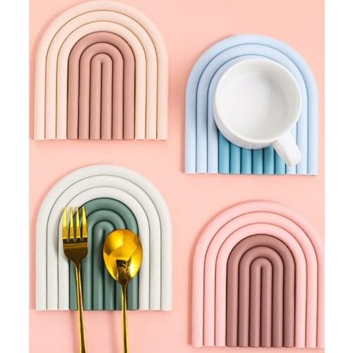 Nordic style Silicone Removable Rainbow Coasters Insulation Pads Cup Mat Plate Non Slip Placemat Home Decor Kitchen Accessories