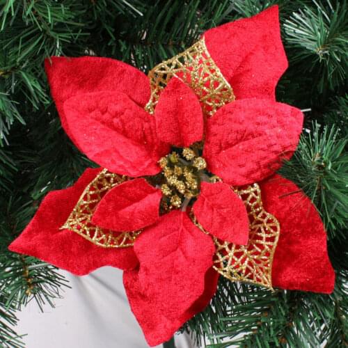 20CM 5colors Christmas tree decorations flower high quality Xmas flower decorative artificial poinsettia flower gold silver