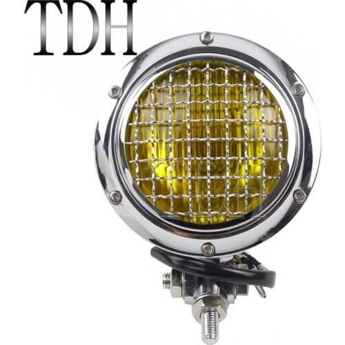 Universal Motorcycle Retro Grill Headlight Chrome Amber 4.5" Front Headllamp Head Light For Harley Cafe Racer Bobber Chopper