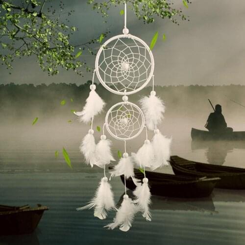 Wind Chimes Silver Bead Handmade Feather Dream Catcher Wall Hanging Dreamcatcher Feather Ornament Car Hanging Home Decoration