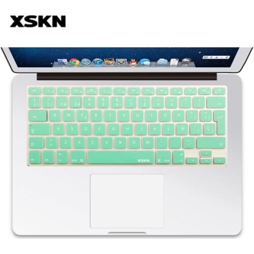 XSKN Mint Green Spanish / English Letter Silicone Keyboard Skin Cover for Macbook Air Pro 13/15, wireless keyboard, EU Layout