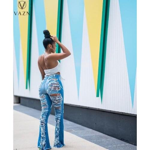 VAZN 2021 fashion hot sale summer women street hip hop style long pants buttons high waist pure color pockets denim long pants