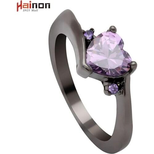 Female Heart Ring Fashion Style Black Gold Filled Jewelry Vintage Wedding Rings For Women Girlfriend Gifts