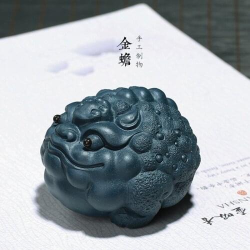 Zisha tea favorite handmade dark green mud Zhaocai Jinchan Nafu tea ceremony accessories a distribution manufacturer