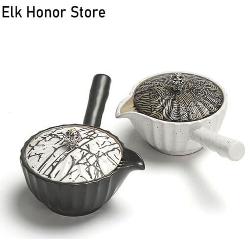180ml Japanese Style Ceramic Coarse Pottery Master Cups Side Handle Pot Handmade Tea Pot Kung Fu Tea Teaware Office Decoration
