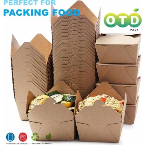 20Pcs/Pack Microwaveable Folding Natural Kraft Food Boxes for Food Take Out Boxes Ideal Leak and Grease Resistant Food Container