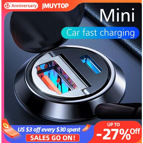 30W PD Car Charger Dual USB Type C Mobile Phone Charger Metal Car Charging QC3 4.0 Quick Charge For iPhone Samsung Huawei Xiaomi