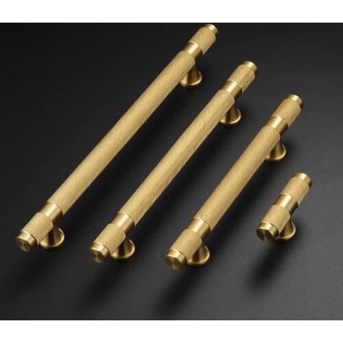 HOT 4PCS European Pure Brass Knurled T-Bar Furniture Handles Drawer Pulls Cupboard Wardrobe Kitchen Cabinet Pulls Handles