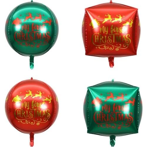 4D Merry Christmas Santa Claus Snowflakes Round Foil Balloons Elk Christmas Tree Cube Balloon Christmas Decorations