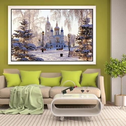 5D Diamond Painting Castle Winter Snow Scene Cross Stitch Kit Full Diamond Embroidery Rhinestone Picture Mosaic Decoration Gift