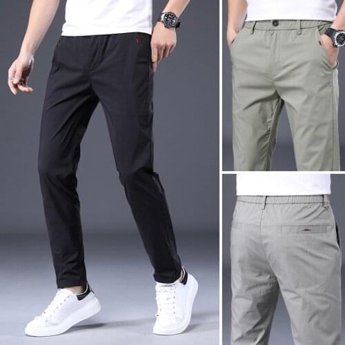 New Cotton Mens Full Length Pants Luxury Breathable Smart Casual Male Pants Plus Size 38 Elastic Waist Slim Fit Mens Trousers