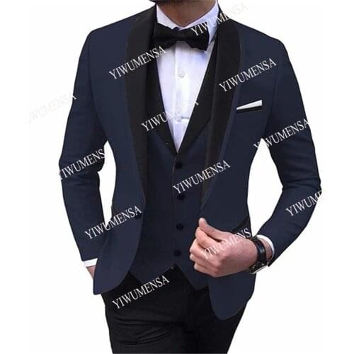 Black Peaked Lapel Jacket Suits For Wedding Slim Fit Groomsman Blazers 3 Pieces Business Formal Men Suit Bridegroom Coat 2021