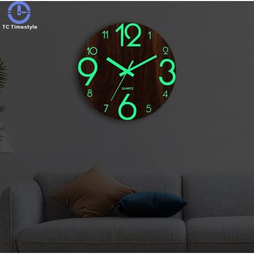 Wooden Wall Clock Luminous Number Hanging Clocks Quiet Dark Glowing Wall Clocks Modern Watches Home Decor Modern Christmas Gift