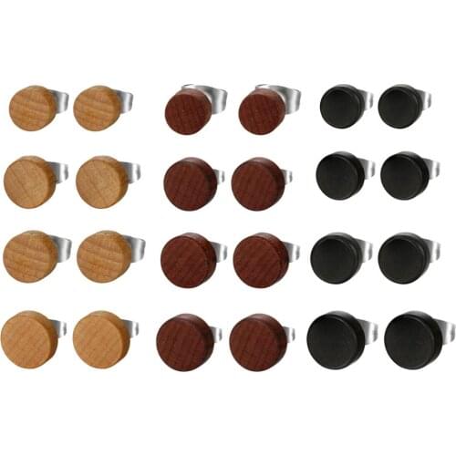 BONISKISS 1 Pair Wood Stud Earrings Punk Gothic Stud Earring For Women Men 6mm 8mm 10mm 12mm Hip Hop Rock Earrings Jewelry