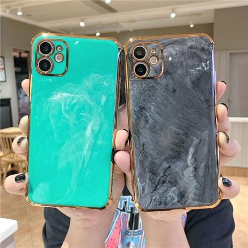 Electroplated Marble Plating Gold phone cases for iphone 11 12 Pro MAX XS MAX XR 7 8 Plus Glossy Lens Protector Soft Cover